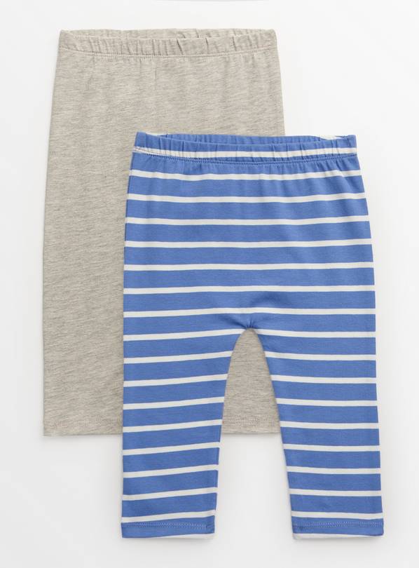 Blue Stripe & Grey Leggings 2 Pack 3-6 months